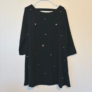 Lulu's Black Long Sleeve Swing Dress with Embellishments